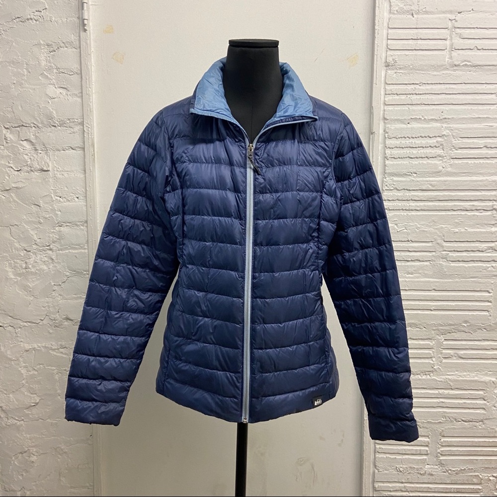 REI women’s navy down filled puffer jacket